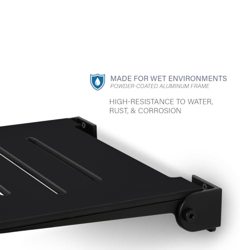 Seachrome 18 inch Silhouette Slimline Folding Wall Mount Shower Bench Seat, Matte Black Seat with Matte Black Frame - color: Matte Black Seat With Matte Black Frame