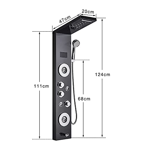 Led Shower Panel Tower System Digital Display Shower Column Thermostatic Shower Panel System, Shower System with Shower Head, Handheld Shower, Body Jets, Tub Spout,Black,Black - color: Black