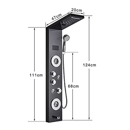 Led Shower Panel Tower System Digital Display Shower Column Thermostatic Shower Panel System, Shower System with Shower Head, Handheld Shower, Body Jets, Tub Spout,Black,Black - color: Black