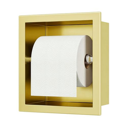Neodrain Gold Recessed Toilet Paper Holder,for Standard/Mega Roll | 304 Stainless Steel,Built-in Wall Toilet Paper Holder ,Stylish Mega Roll Tissue Dispenser for Bathroom, RV - color: Gold