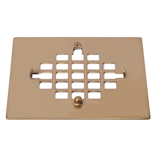 4-1/4 Inch Square Snap-in Shower Drain Brushed Golden | 304 stainless steel Shower Strainer Grid, large flow anti-clog, 4.25 inch square size fits most household shower drains - color: Brushed Golden