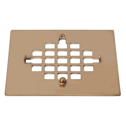 4-1/4 Inch Square Snap-in Shower Drain Brushed Golden | 304 stainless steel Shower Strainer Grid, large flow anti-clog, 4.25 inch square size fits most household shower drains - color: Brushed Golden