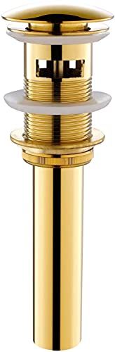Pop Up Sink Drain with Overflow Bouncing Style Stopper Brass Gold Finish… - color: Gold Pop Up Sink Drain With Overflow