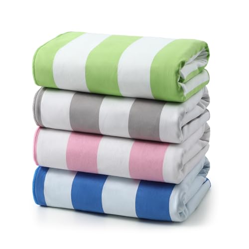 REDKISS 4 Pack Beach Towels 31x61 Inch, Ultra Lightweight Microfiber Pool Towels, Sand Free, Quick Dry & Highly Absorbent Cabana Striped Bath Towels for Beach, Swimming, Camping & Travel (Multicolor) - color: Blue/Gray/Green/Pink