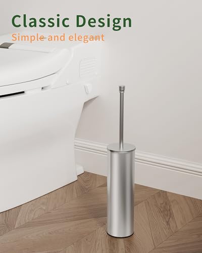 Toilet Brush and Holder Set, Toilet Bowl Brush for Bathroom with Long Handle, Stainless Steel Toilet Cleaner Brush with Durable Scrubbing Bristles,Splash-Proof (Brushed Nickel) - color: Brushed Nickel