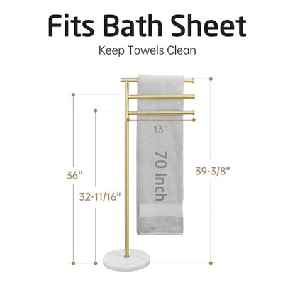 KES 40-Inch Freestanding Towel Rack with Weighted Marble Base, Brushed Gold | 10.2 Lb Natural Stone Base, 3 Swivel Arms, SUS304 Stainless Steel, Anti-Slip, Quick-Dry Design - color: Brushed Gold, size: 3 Arms