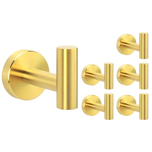 Livabber Bathroom Towel Hooks, 304 Stainless Steel Robe Shower Hooks Wall Mounted, Heavy Duty Towel Hangers for Bathroom Kitchen Bedroom (6 Pack, Gold) - color: Gold, size: 6 Pack