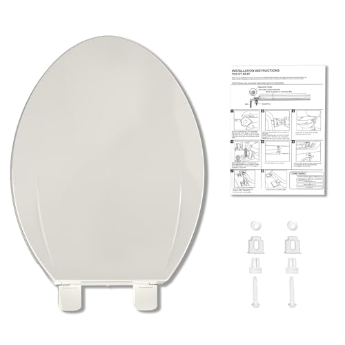 Toilet Seat, Elongated Toilet Seat with Quick-Release And Quick-Attach, Plastic Toilet Seat with Soft Close, Never Loosen, Easy Install and clean - Fits Most Elongated Toilets Biscuit - color: Biscuit, size: Elongated