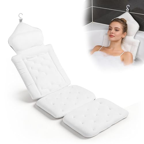 Full Body Bath Pillow for Tub, Thick Luxury Bathtub Cushion, with Removable Lumbar Pillow, 5D Air Mesh & 192 Non-Slip Suction Cups, Fits All Tubs
