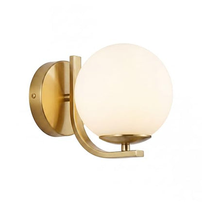 Gold Wall Sconces, Mid Century Modern with Milky Glass Globe Shade | Art Deco Wall Mounted Light Fixture, Vanity Wall Light, For Bedroom, Living Room, Hallway, Stairway - color: Gold, size: 1 Pes