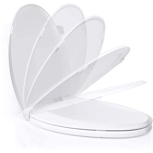 White Round Toilet Seat with Soft Close & Non-Slip Bumpers, Easy Installation, Quiet-Close Design, Fits Round Front Toilets