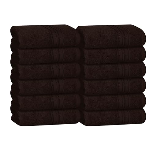BOUTIQUO Ultra Soft Cotton Washcloths, Contains 12 Piece Face Cloths 12x12 inch, Ideal for Everyday use Face Towels, Compact & Lightweight Multi Purpose Washcloths - Chocolate Brown - color: Chocolate Brown, size: Washcloths - Set of 12