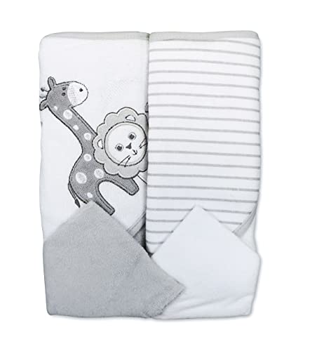 Spasilk Bath Hooded Towels & Washcloths Set for Babies, 2 Hooded Terry Bath Towels & 2 Washcloths, Grey Lion - color: Gray Lion