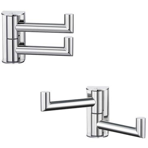 Swivel Wall Hooks with 2 Arm, 2 Pack, Polished Chrome, Wall Mounted | Rust-resistant 304 Stainless Steel, Double Towel Hooks for Bathroom Kitchen closet, Flexible 180° Swivel, Heavy-duty 11 lbs - color: Polished Chrome, size: 2 Pack