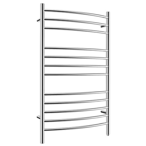 HEATGENE 12-Bar Towel Warmer, Heated Towel Rack, 4-Support, Mirror Polish | 304 Stainless Steel 12-Bar Heated Towel Rack With Four Supports And Plug-In Or Hardwired Installation, Mirror Polish - color: 4-supports Mirror Polish