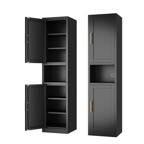 Ckzbx Tall Narrow Storage Cabinet 66.93" H Tall Bathroom Cabinet Metal Pantry Cabinets, 4 Adjustable Shelves for Kitchen, Home Office, Living Room, Dinning Room (16 inches Wide Black) - color: Black, size: 16" W