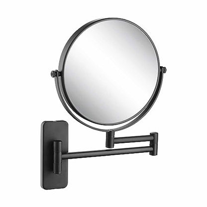 Circular Wall Mount Makeup Mirror, Dual-Sided 1x/5x Magnifying Mirror with Extendable Arm, 360° Swivel, Solid Brass Construction for Durability and Style (Matte Black - KMM100) - color: Matte Black