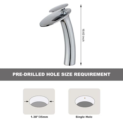 Chrome Waterfall Bathroom Faucet Tall Body and Pop Up Drain Assembly - color: Chrome, size: Tall Body