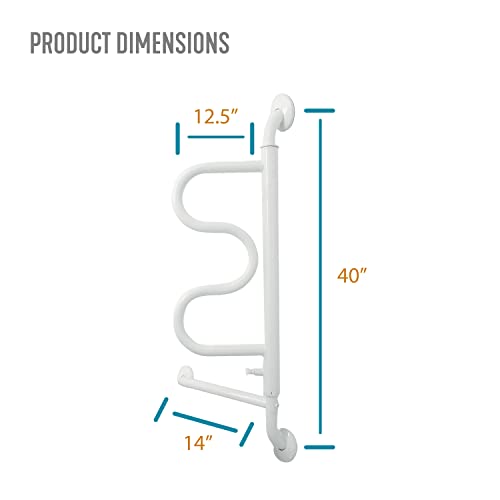 Stander Curve Grab Bar with Handrail, Bathroom Security Assist Railing for Toilet, Shower, and Bathtub Aid, Rotating Safety Handle, Wall Mounted Swing Grab Bars for Adults, Seniors, and Elderly