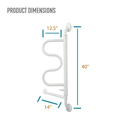 Stander Curve Grab Bar with Handrail, Bathroom Security Assist Railing for Toilet, Shower, and Bathtub Aid, Rotating Safety Handle, Wall Mounted Swing Grab Bars for Adults, Seniors, and Elderly