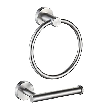 MARMOLUX ACC 2-Pc Bathroom Hardware Set - Hand Towel Holder for Bathroom Wall - Toilet Paper Holder Stand Wall Mount - Towel Holder Hanger Rack Stainless Steel Bathroom Set Towel Ring - Brushed Steel - color: Brushed Steel, size: 2pc Bundle