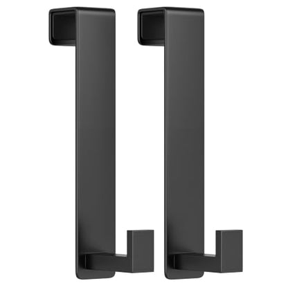WUIVIUT Extended Over Door Hooks, Heavy-Duty Coat Rack for Hanging, Metal No Drill Hook for Door (L Shape 2 Pack, Fits 1-3/4'' Thick) - size: Extended, L Shape 2 Pack, Black