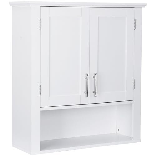 JupiterForce Bathroom Wall Cabinet Over The Toilet with 2 Doors and 3 Adjustable Shelves, Wall Mounted Bathroom Storage Medicine Cabinet for Bathroom, Living Room, Kitchen, White