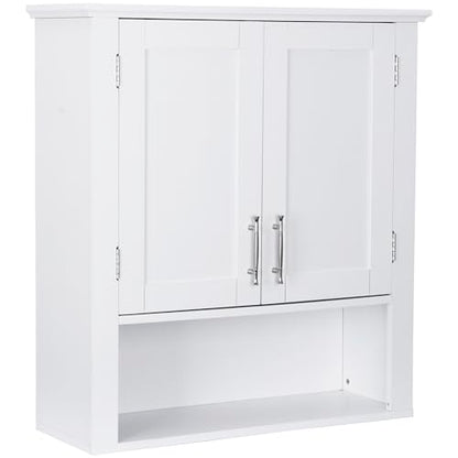 JupiterForce Bathroom Wall Cabinet Over The Toilet with 2 Doors and 3 Adjustable Shelves, Wall Mounted Bathroom Storage Medicine Cabinet for Bathroom, Living Room, Kitchen, White