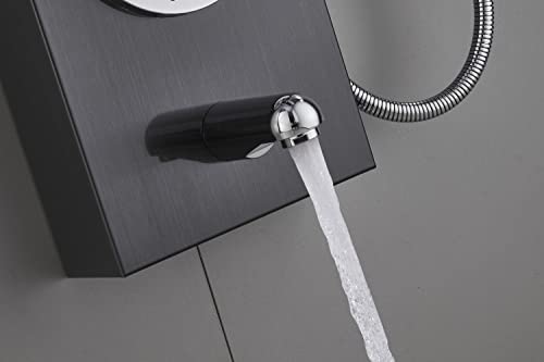 ELLO&ALLO Stainless Steel Shower Panel Tower LED Head Shower Faucet Rain Massage System with Body Jets, Black