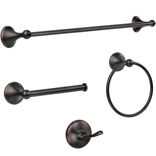 Bathroom Towel Bar Accessories Set，Oil Rubbed Bronze Bathroom Hardware Set, Includes 24In Towel Bar, Towel Ring, Robe Towel Hooks,Toilet Paper Holder, Bathroom Towel Rack Set