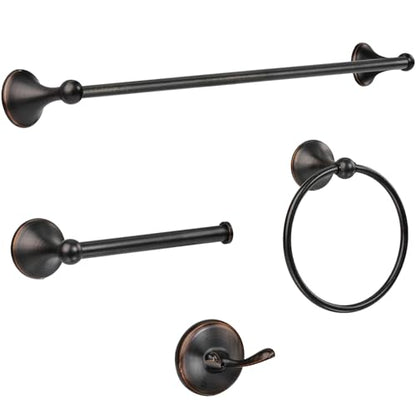 Bathroom Towel Bar Accessories Set，Oil Rubbed Bronze Bathroom Hardware Set, Includes 24In Towel Bar, Towel Ring, Robe Towel Hooks,Toilet Paper Holder, Bathroom Towel Rack Set
