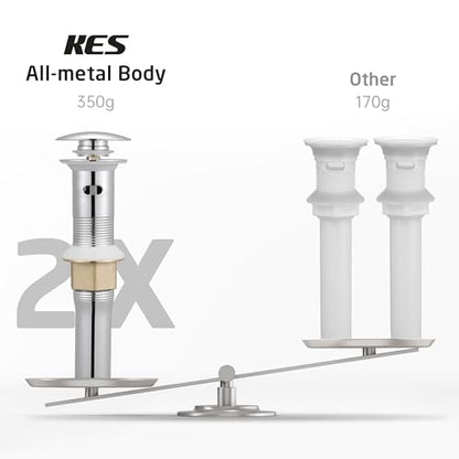 KES All Metal Bathroom Sink Drain with Strainer Basket Hair Catcher Anti Clog Pop Up Drain Stopper for Vanity Vessel Sink with Overflow, Rustproof 18/8 Stainless Steel Polished Chrome S2013A-CH - color: Polished Chrome, style: for sink WITH overflow,1-pac