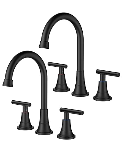 FORIOUS Matte Black Bathroom Faucet 3 Hole Vanity 2 Pack Commercial Faucet | 8 Inch Widespread Bathroom Faucet 3 hole Vanity and 4 Inch Bathroom Faucet Centerset 2 Hole for B2B Commercial, Spare Aerator - color: Matte Black × 2, style: Modern