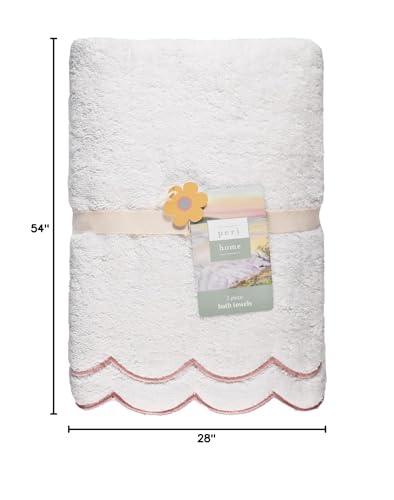 Peri Home 2 Piece Cotton Bath Towel Set, Embroidered, White, Blush Scallop - color: White With Blush Scallop, size: 2 Bath Towel