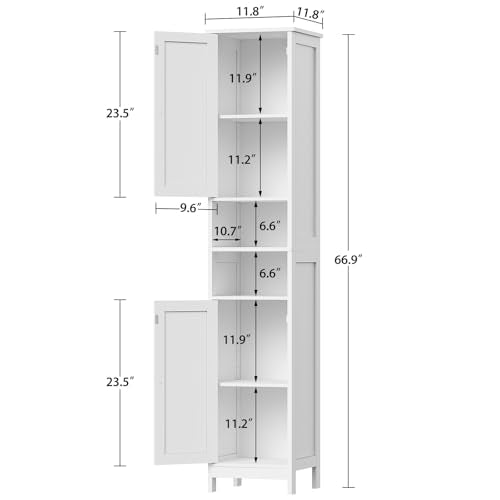 67" Tall Bathroom Cabinet with Adjustable Shelves and Doors, Narrow Bathroom Storage Cabinet for Small Space, Living Room, Entryway, Kitchen, White - color: White