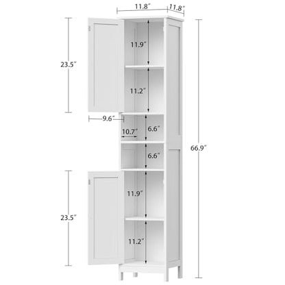 67" Tall Bathroom Cabinet with Adjustable Shelves and Doors, Narrow Bathroom Storage Cabinet for Small Space, Living Room, Entryway, Kitchen, White - color: White