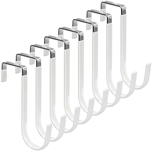 FYY Over the Door Hooks, Single-Hanger 8 Pack, Fits Doors 1 3/8" White | Heavy Duty Metal, Hold 20lbs, Rubber-Coated, No-Drilling, for Bathroom Dorm, Hanging Towels Clothes Hats Bags Coats Wreaths - color: A White, size: Short, style: 8 Pack
