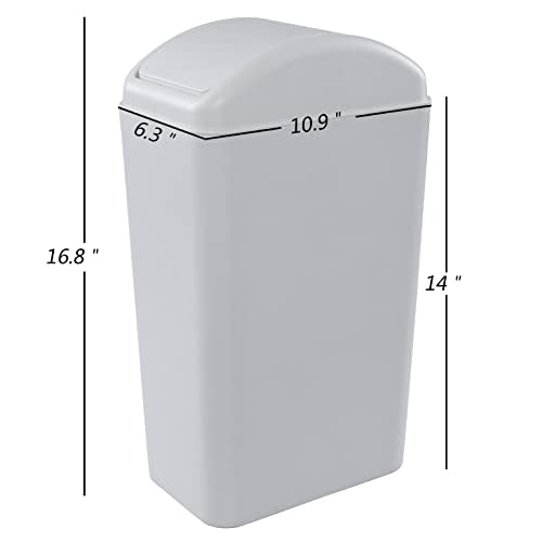 14 L / 3.3 Gallon Swing Trash Can, Slim Trash Bin, Light Grey | For Narrow Space at Home