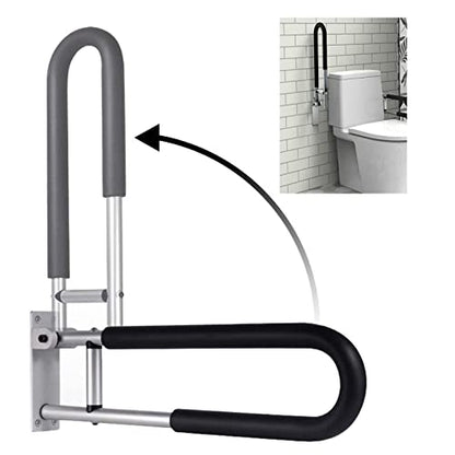Toilet Grab Bars Bathroom Foldable Handrail Drop Down Toilet Safety Support Rails Wall Mounted Alloy Handicap Grab Bars Rails for Seniors Pregnant Woman,Black（Black） - color: Black