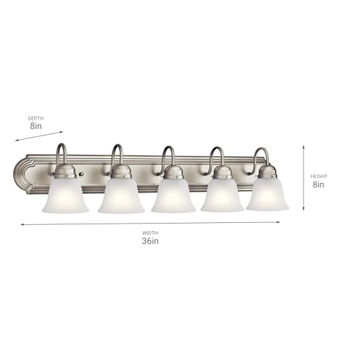 Kichler 36" 5-Light Vanity Bath Light in Brushed Nickel, Modern Bathroom Light with Clear Satin Etched Glass, (36" W x 8" H), 5339NIS - color: Brushed Nickel, size: 36"