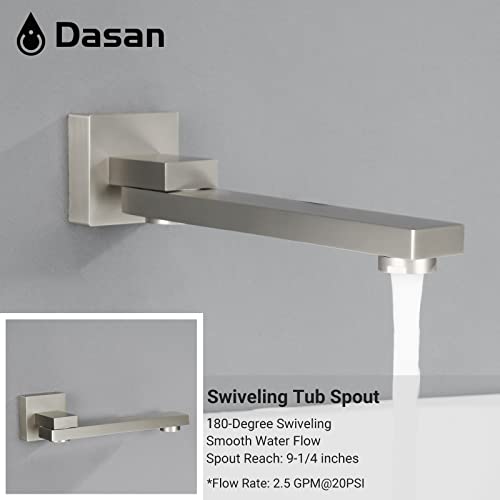 DASAN Tub Shower Faucets Sets Complete Brushed Nickel Bathtub Shower System with Tub Spout, Bathtub Faucet Set Tub and Shower Faucet Combo Trim Kit with Rough-in Valve, DA-SS03BN-S10W - color: Brushed Nickel