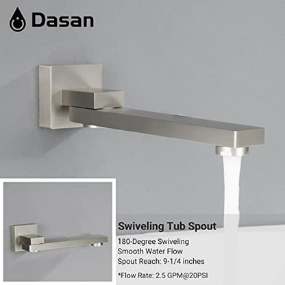 DASAN Tub Shower Faucets Sets Complete Brushed Nickel Bathtub Shower System with Tub Spout, Bathtub Faucet Set Tub and Shower Faucet Combo Trim Kit with Rough-in Valve, DA-SS03BN-S10W - color: Brushed Nickel