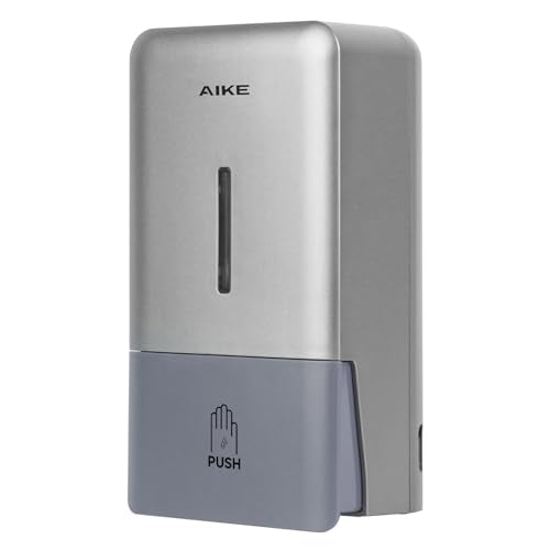 AIKE Liquid Commercial Soap Dispenser,27oz for Bathroom Sleek Silver,AK1006 | No-Drill and Screw Dual Wall Mount Install Design for Space-Saving,Easy Push Easy Refill and Large Capacity for Commercial - color: Silver