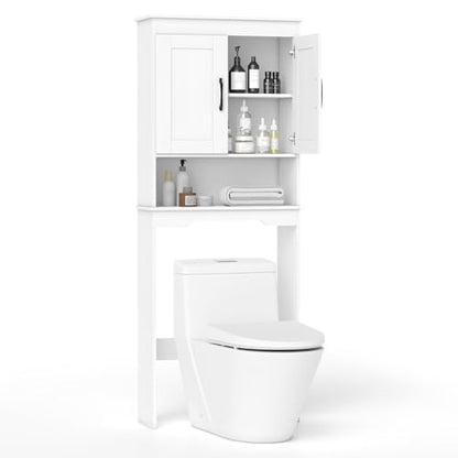 Giantex Over The Toilet Storage Cabinet, Double Door Space Saver Above Toilet with Adjustable Shelf & Open Storage Cube, Over Toilet Bathroom Organizer for Restroom, Laundry Room, White