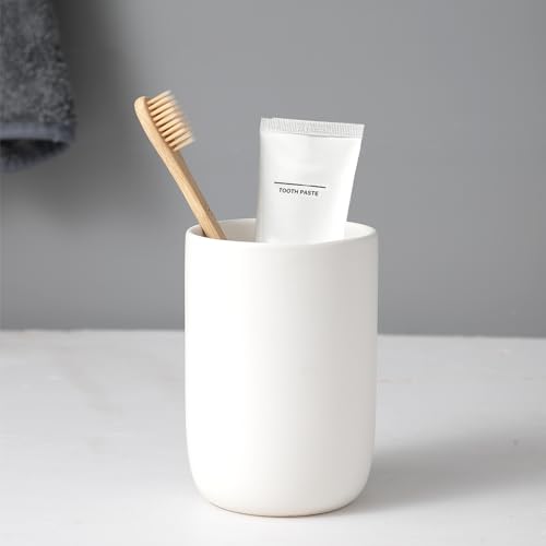 Toothbrush Holders for Bathrooms - 1 Cups Ceramic Toothbrush Toothpaste Holders, White Bathroom Tumbler Cups Reusable Toothbrush Mouthwash Cup, Bathroom Counter Organizer. - color: White, size: 1pcs