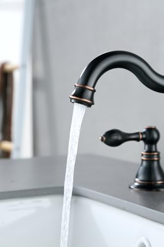 Oil Rubbed Bronze 2-Handle 8 Inch Widespread Bathroom Faucet, 3 Holes | Derengge Traditional Widespread Sink Faucet, With Pop-Up Drain 360° Swivel Stainless Steel Spout, F-8303-ORB - color: Oil Rubbed Bronze