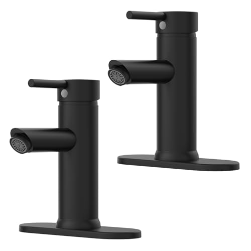 2 Pack Bathroom Faucet for 1 or 3 Holes, Matte Black, Brass | Single Handle Bathroom Sink Faucets, Modern Commercial Lavatory Vanity Faucet,with Deck Plate and Supply Line, Pop Up Drain - color: Matte Black X 2