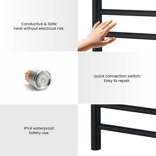 Kibi 24 Inch Wall-Mounted Electric Towel Warmer Rack– 8-Bar 304 Stainless Steel, ETL-Certified, Hardwired or Plug-in, Fast-Heat Up to 122 Degrees F – Heated Towel Rack for Bathroom (Matte Black) - color: Matte Black