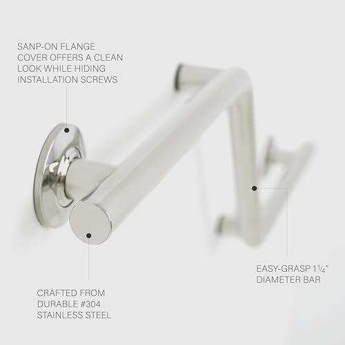 Seachrome Bathroom Grab Bar, 38 inch Stainless Steel, Right Handed Zuma Bar, 1 1/4 inch Diameter, Handicap Grab Bar, Safety Rail, Polished Stainless (Model: GWR-3638-QCR-PS) - color: Polished Stainless, style: Right-Hand