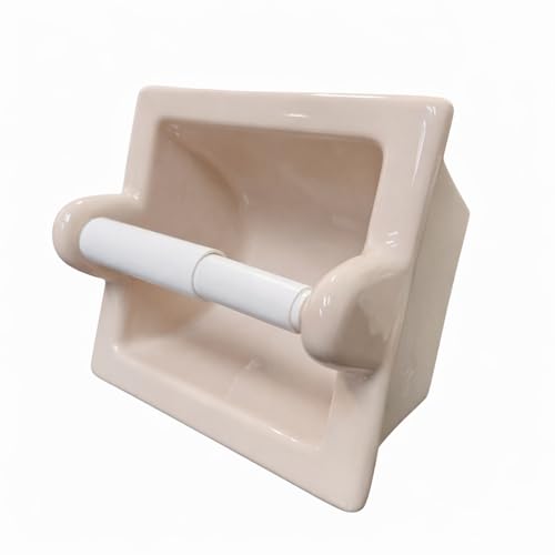 Recessed Ceramic Toilet Paper Holder Wall Mount Niche Bathroom Tissue Roll (Parchment Glossy, Extended – 7" x 7") - color: Parchment Glossy, size: Extended – 7" x 7"